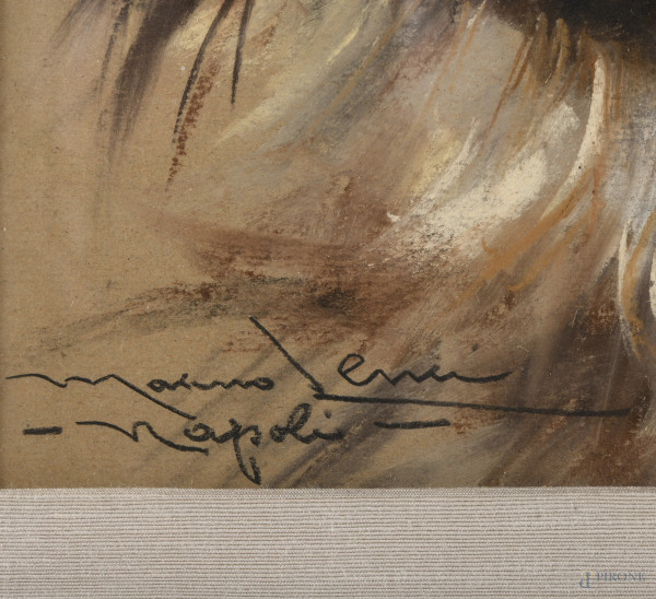 Marino Lenci, Cane, XX secolo, pastello su carta, cm 17x17, firmato in basso a sinistra e iscritt...