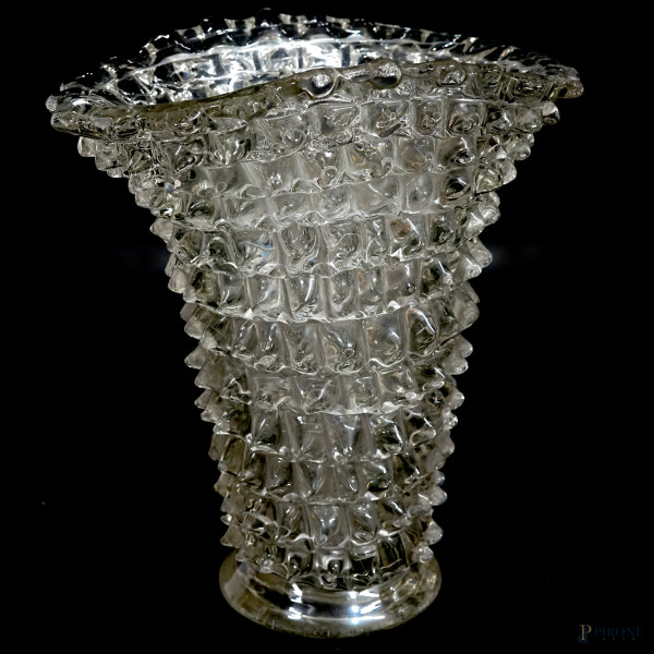 Vaso in vetro di Murano rostrato attribuito a Ercole Barovier per Barovier & Toso, altezza cm 34,...