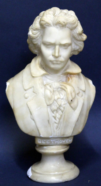 Busto di Beethoven, scultura in alabastro, H 28 cm, difetti.