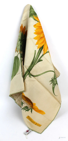 Fulard Tiffany, a decoro di girasoli, cm.87x87