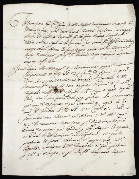 Antico manoscritto del 1630 su carta vergata