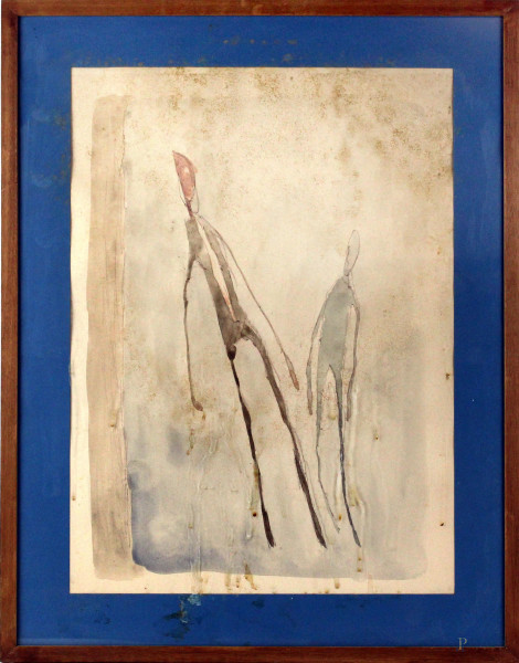 Franco Villoresi - Figure, tecnica mista su carta, cm. 47x34,5, entro cornice.