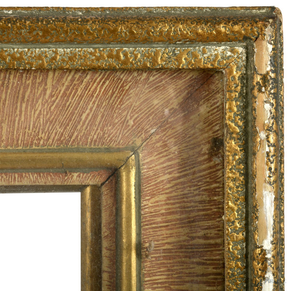 Cornice in legno dorato, XX secolo, cm 118,5x88, luce cm 111,5x 81,5, (segni di usura, scalfiture...
