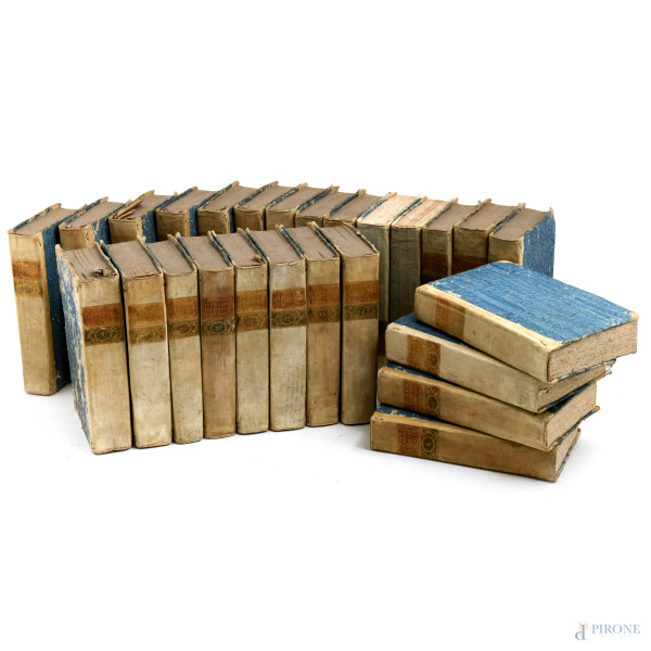 26 volumi di Nuovo Dizionario Istorico, ovvero, istoria in compendio[…], Napoli 1794, (opera incompleta, gore, difetti, umidità e strappi))