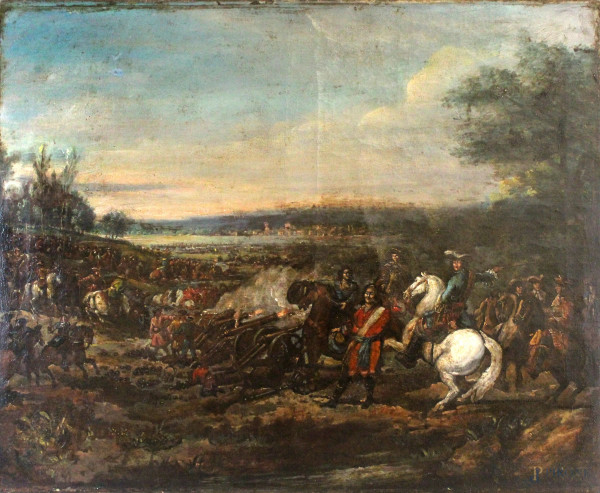 Scena di battaglia, olio su tela, cm. 61x75,5, XIX secolo, (restauri).