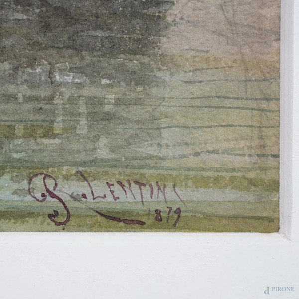 Veduta di Venezia, acquerello su carta, firmato e datato in basso a destra R. Lentini 1879, misur...