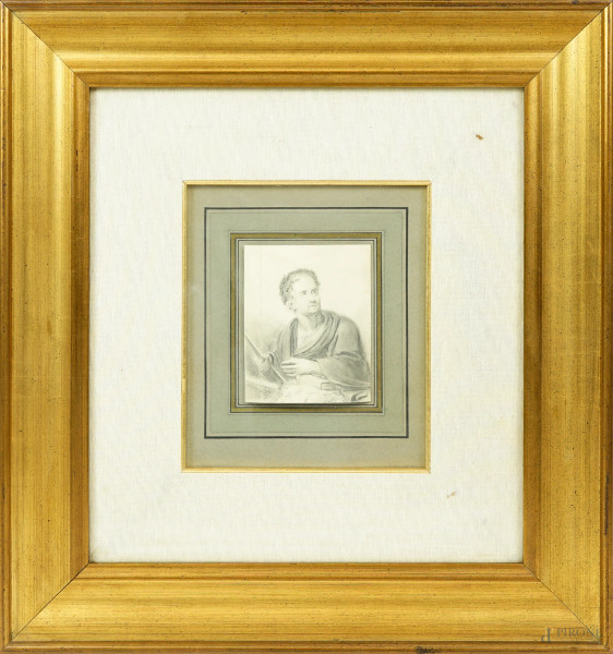 Ritratto del poeta tedesco Friedrich Gottlieb Klopstock (1724 - 1803), da un disegno di Andrej Franzowitsch Belloli (1820-81), cm 12,9x10,5, entro cornice