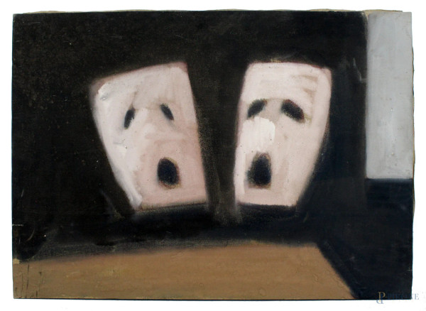 Franco Villoresi - Maschere, olio su tela, cm. 50x70