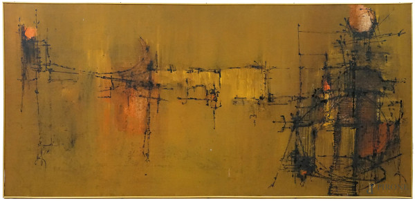Elio Marchegiani - Senza titolo, olio su tela, cm 80x170, dedica e data 1960 a tergo, entro cornice.