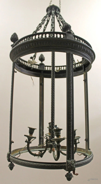 Lampada d'androne in bronzo a quattro luci primi '900, h 80.