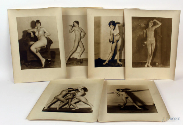 Nudi artistici, sei stampe anni '60, cm 35,5x27,5