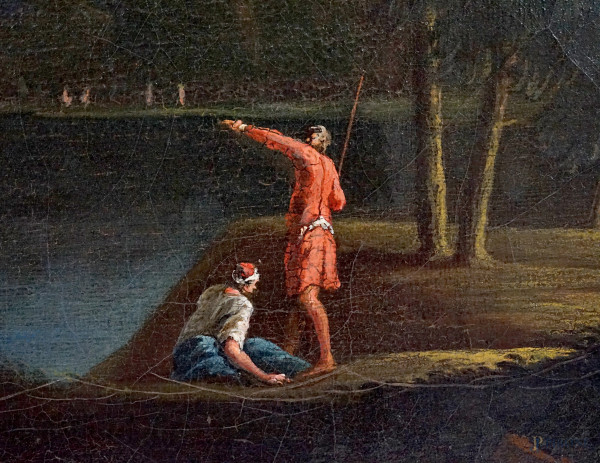 Bottega di Paolo Anesi (Roma, 1697 - Roma, 1773), Paesaggio con figure, armenti e rovine sullo sf...