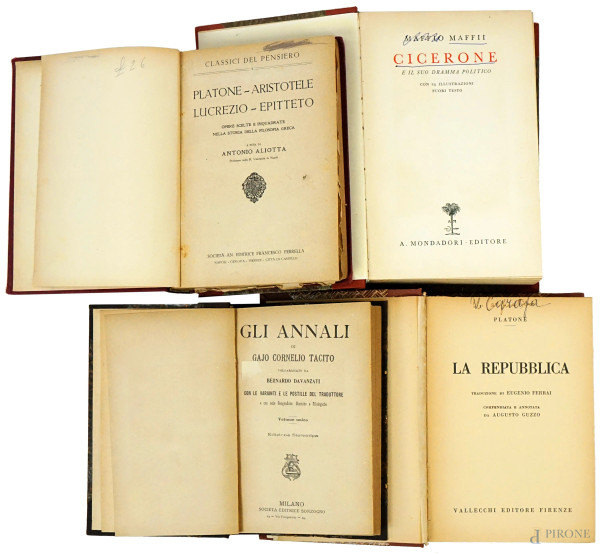 Lotto di quattro volumi di letteratura latina e greca, (difetti).
