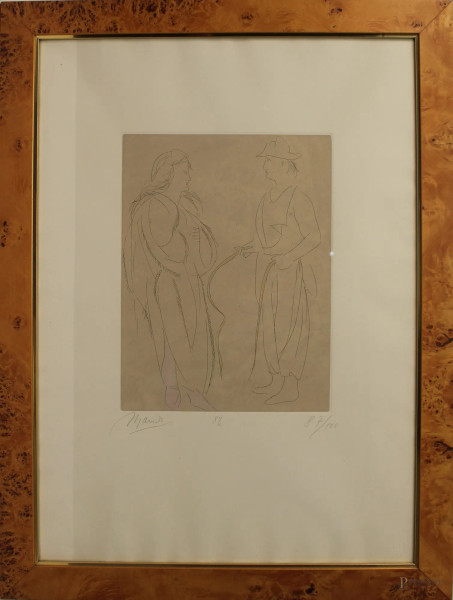 Giacomo Manz&#249; - Figure, litografia 87/100, cm 35x28, entro cornice.