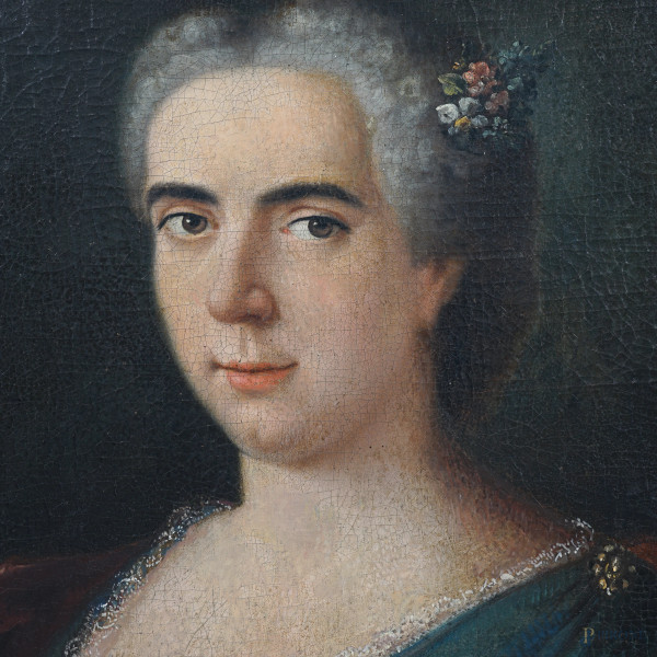 Scuola dell'Italia centro meridionale del XVIII secolo, Ritratto di nobildonna, olio su tela, cm ...