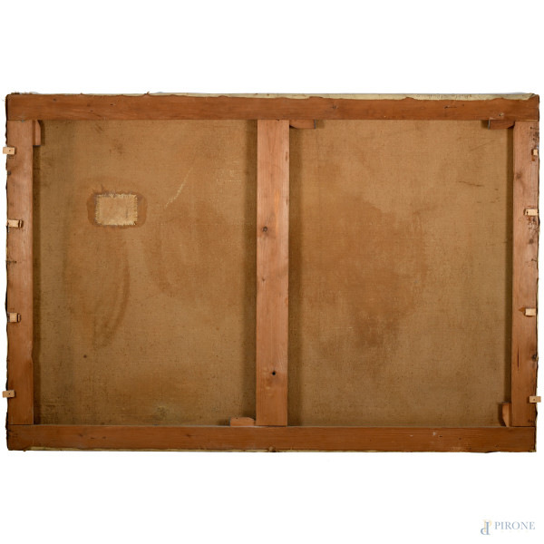 Triste novella, olio su tela, cm 84,5x125,5, XIX secolo, firmato "O. Borrani" in basso a destra, ...