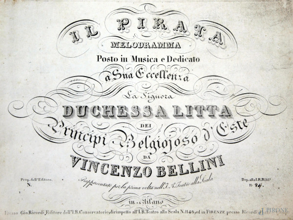 Il pirata di Vincenzo Bellini, sinfonia ridotta per solo pianoforte del Maestro L. Truzzi