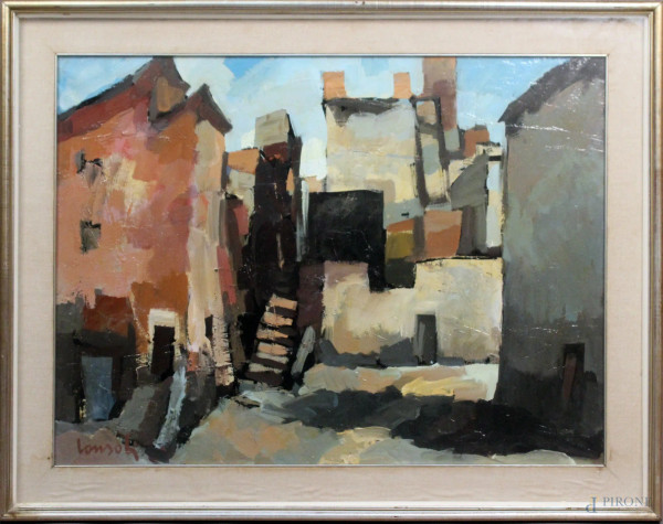 Carmelo  Consoli - Impressione ad Ariccia, olio su tela, cm. 60x80, entro cornice.