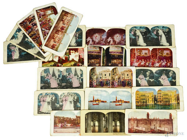 Lotto di n.20 cartoline stereoscopiche, cm 9x17,5, (segni del tempo).