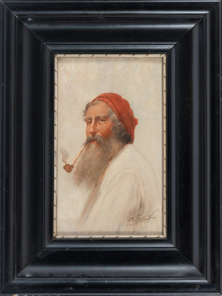 Carl Schleusing (1865-1953), Coppia di ritratti raffiguranti pescatore con pipa e giovane popolan...