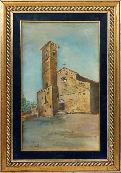 Chiesa di S.Giovenale ad Orvieto, acquarello su carta, cm 35x22, firmato, entro cornice.