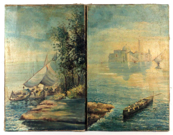 Coppia di marine, olio su tela, cm 56x35, a firma G. Cavalleri