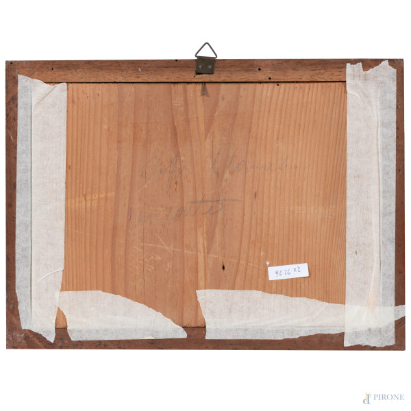 Coppia di vedute di Napoli, XIX secolo, tecnica mista su carta, cm 19,5x27, entro cornice, (lievi...