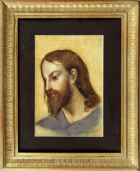 Cristo, pastello su carta 25x17 cm, firmato e datato, entro cornice.