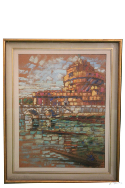 Oscar Marziali - Veduta di Castel Sant'Angelo, olio su faesite, 65x50 cm, entro cornice