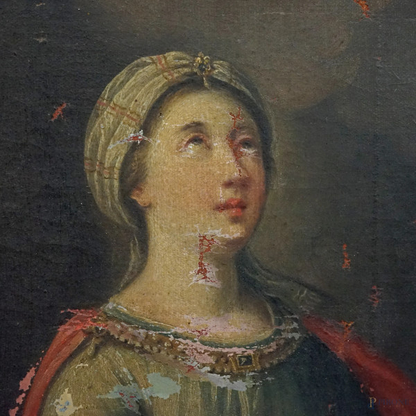 Scuola dell'Italia centrale del XVIII secolo, Santa Cecilia, olio su tela, cm 85,5x66 (difetti e ...