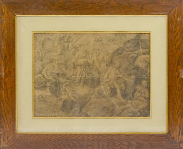 Stampa raffigurante episodio biblico, cm 62x75, XIX secolo, entro cornice, (difetti)