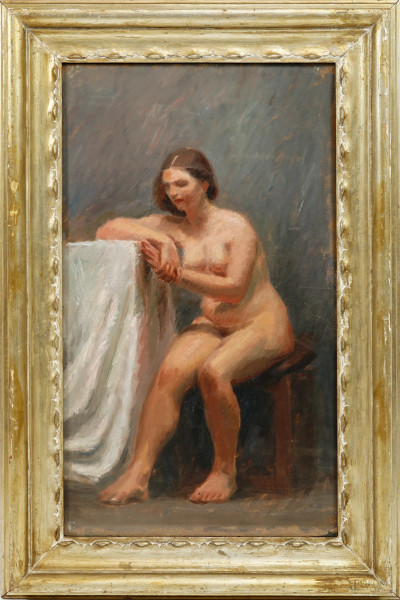 Nudo di donna, olio su cartone, cm 68.5x40.5, XX secolo, entro cornice