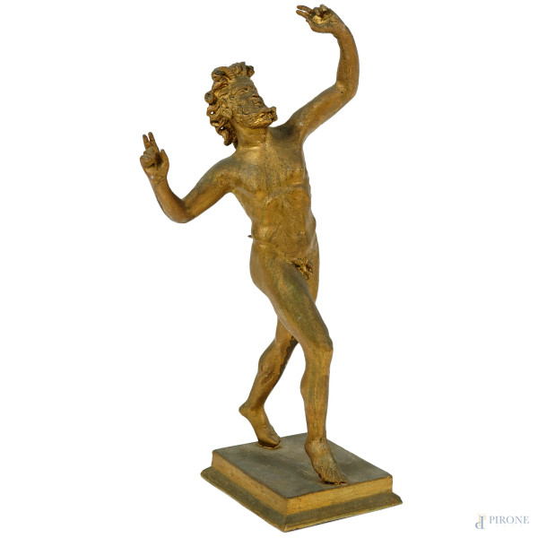 Fauno danzante, scultura in bronzo dorato, XX secolo, cm h 31,5