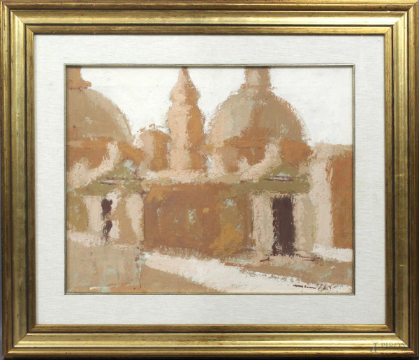 Franco Marzilli - Piazza del Popolo, olio su tela 40x50 cm, entro cornice.