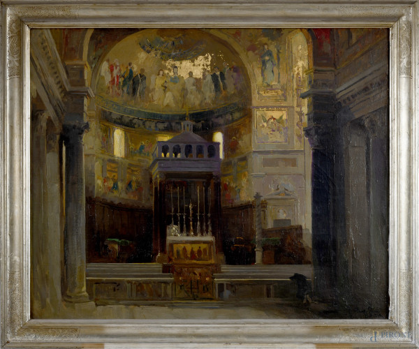 L'Abside aurea, olio su tela, cm 90x109, firmato e iscritto 