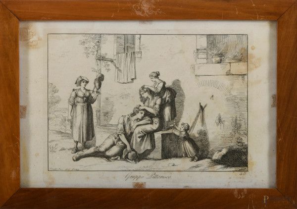 Lotto di 24 incisioni di Bartolomeo Pinelli, cm 23x36 entro cornice, (difetti, gore e tracce di u...