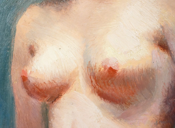 Nudo di donna, olio su cartone, cm 27x19, entro cornice