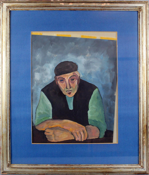 Ritratto d&#39;uomo sardo, olio su carta, cm. 43x32, entro cornice.