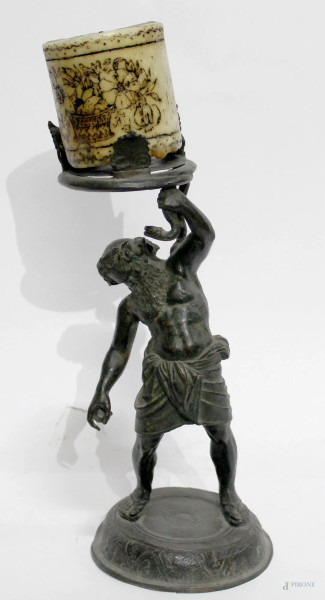 Bacco reggente portacero in bronzo, XIX sec., h.29