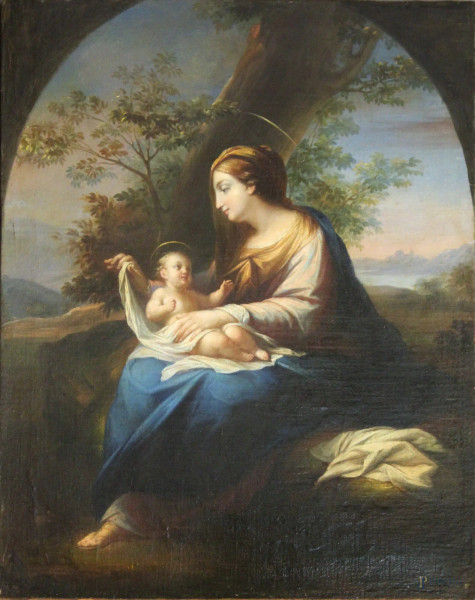 Madonna con bambino, olio su tela, XVIII sec., cm 61,5 x 49.