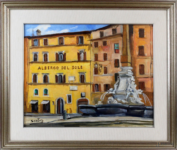 Piazza della Rotonda, olio su tela, cm 45x50,5, firmato, entro cornice.