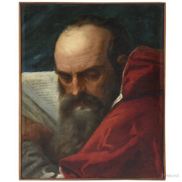 Antonio Licata (1810-1892), Ritratto virile in lettura, olio su carta applicata su tela, cm 46x38, firmato e iscritto in alto a sinistra 