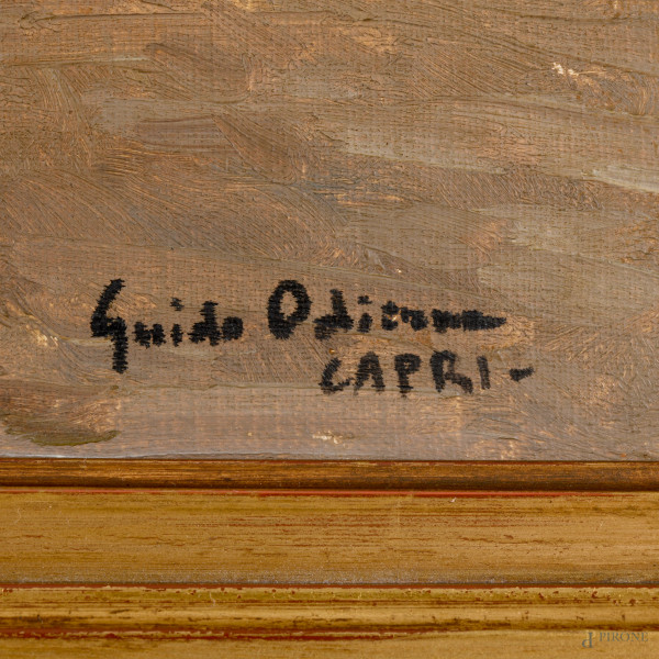 Cortile di Capri, ollio su tela, XX secolo, firmato in basso a destra G. Odierna, 41,5x51,5, entr...