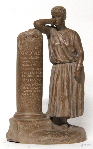 Fanciulla romana appoggiata alla colonna, scultura in terracotta, H. 34 cm., XX sec.