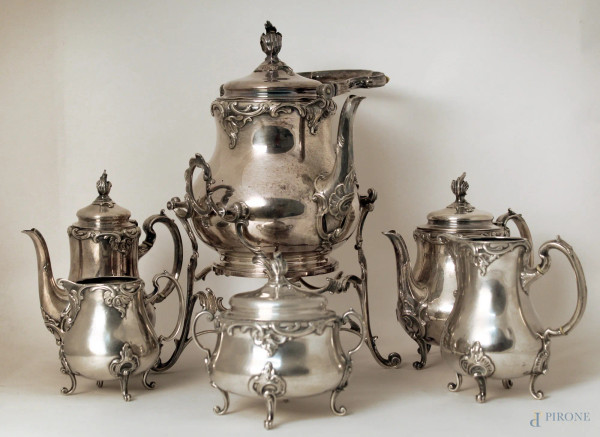 Servizio da t&#232; e caff&#232; completo di samovar in metallo argentato, H massima 35 cm, pezzi 6.