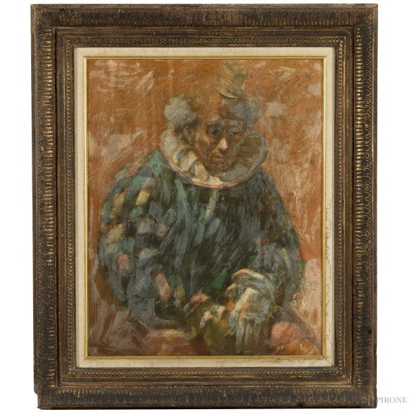 Clown, olio su tela, cm 62x49,5 XX secolo, entro cornice