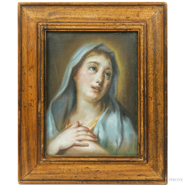 Copia da Rosalba Carriera (Venezia, 1675-1757), Vergine in preghiera, XX secolo, olio su tela, cm 24x19, entro cornice