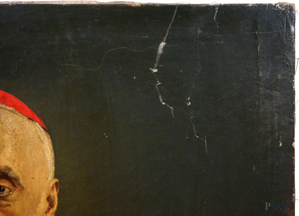Scuola italiana del XIX secolo, Ritratto di Cardinale, cm 100,5x75, (difetti)
