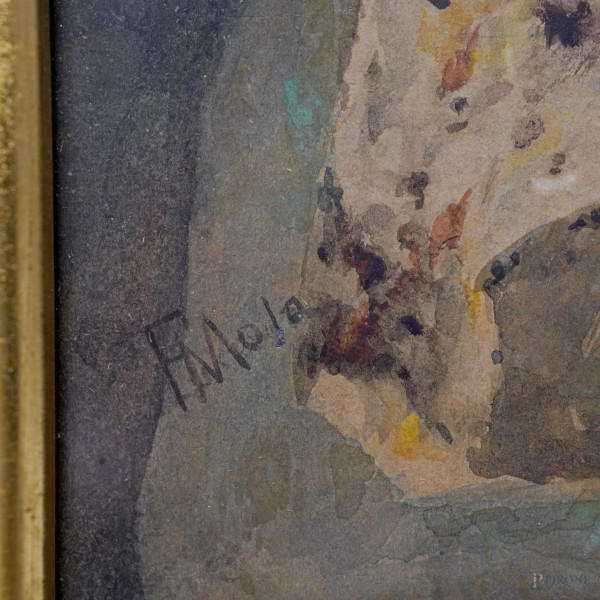 Allegoria della primavera, tecnica mista su carta, XIX secolo. Firmato in basso a sinistra "F. Mo...