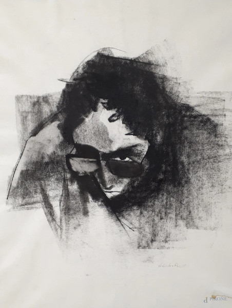 Artista espressionista del Novecento, Figura maschile, anni 60, carboncino su carta, cm 50x40